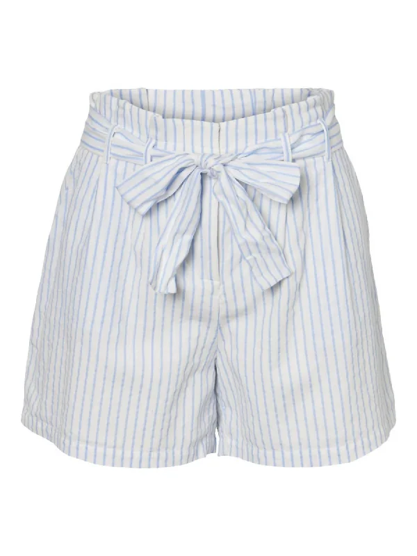 Boutique style Women's High Waist Organic Cotton Striped Shorts In Placid Blue