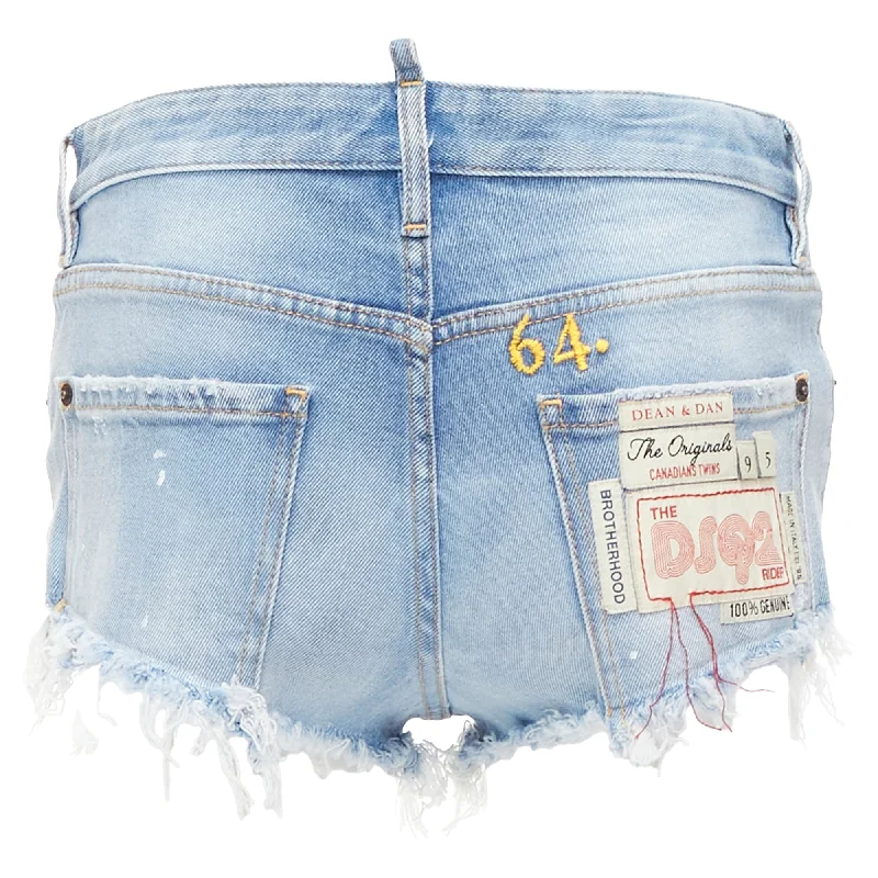 Fashionable And Versatile Dsquared Washed Distressed Logo Patch Frayed Cut Off Booty Shorts