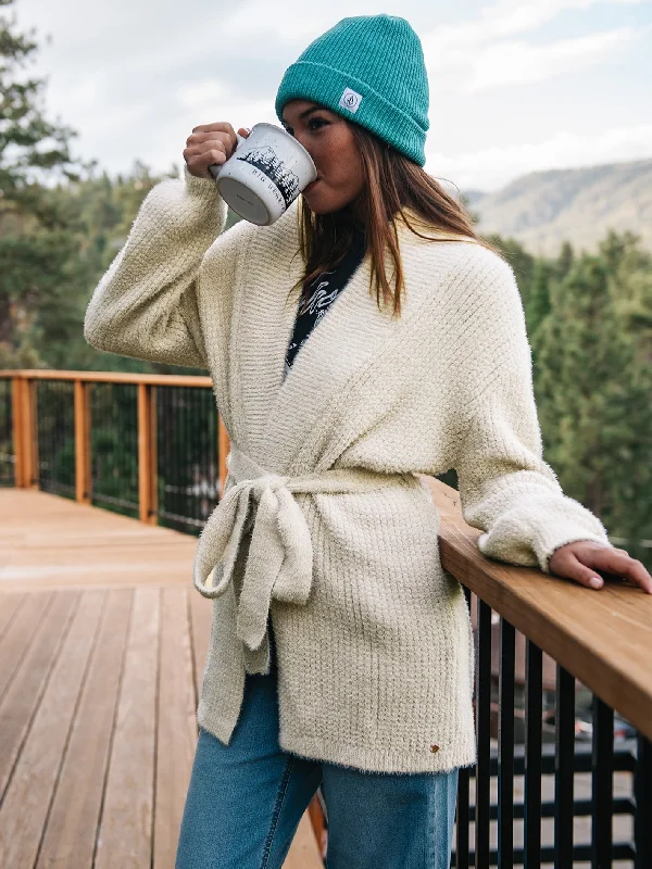 Street Fashion Lived in Lounge Cozy Wrap Cardigan - Cream