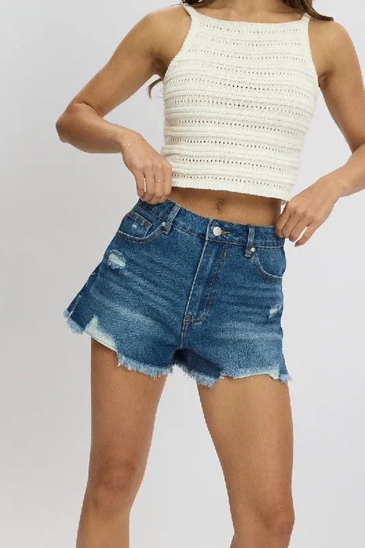 Luxury Temperament Denim Ripped Denim Short Mid Rise