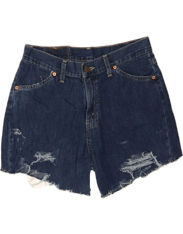 Elegant Outline LEVI'S Womens Distressed Denim Shorts W30 Medium Navy Blue Cotton