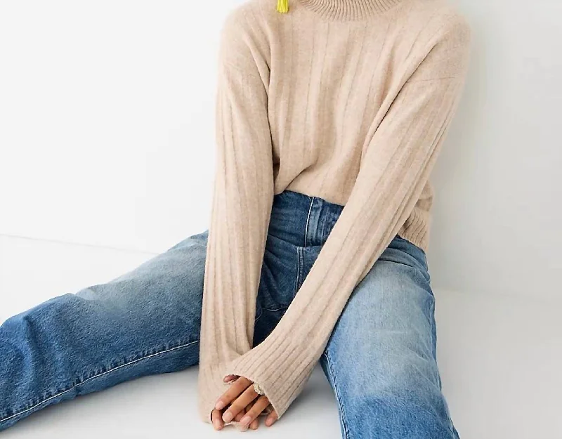 Minimal Comfort Ribbed Mockneck Sweater In Supersoft Yarn In Camel