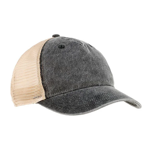 Personal Design AP1924 - Authentic Pigment Pigment Dyed 5-Panel Trucker Hat | Black/Khaki