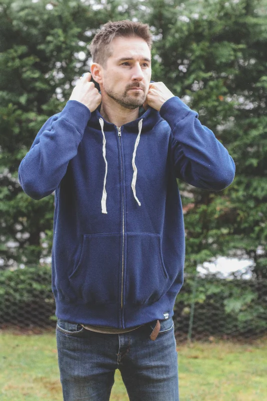 Carefree Style Unisex Zip Up Eco Hoodie - Navy