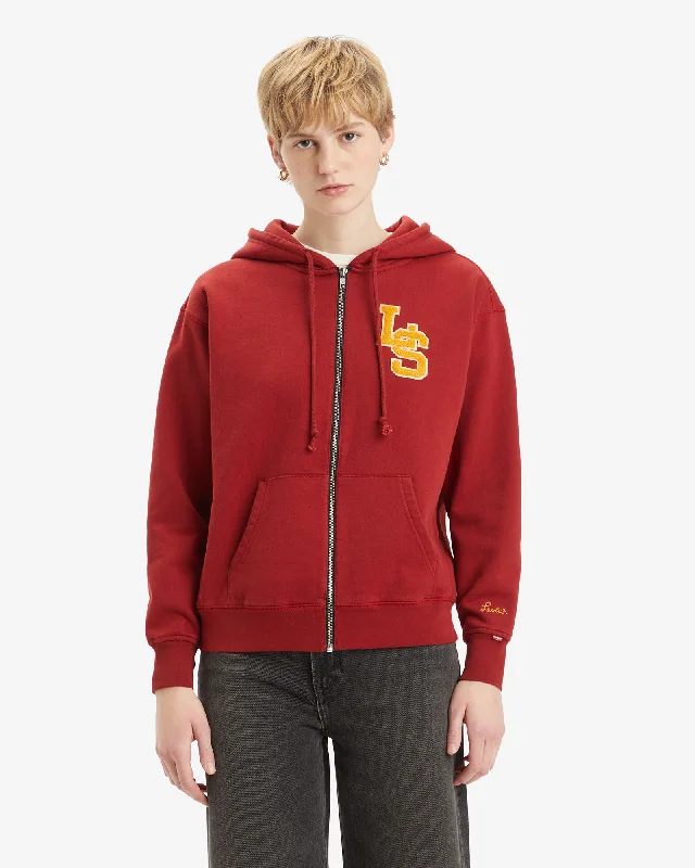 Exquisite Embroidery Heritage Zip Hoodie in Sundried Tomato