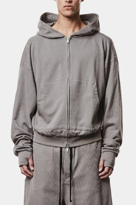 Skirt style Cotton zip up hoodie, Grey