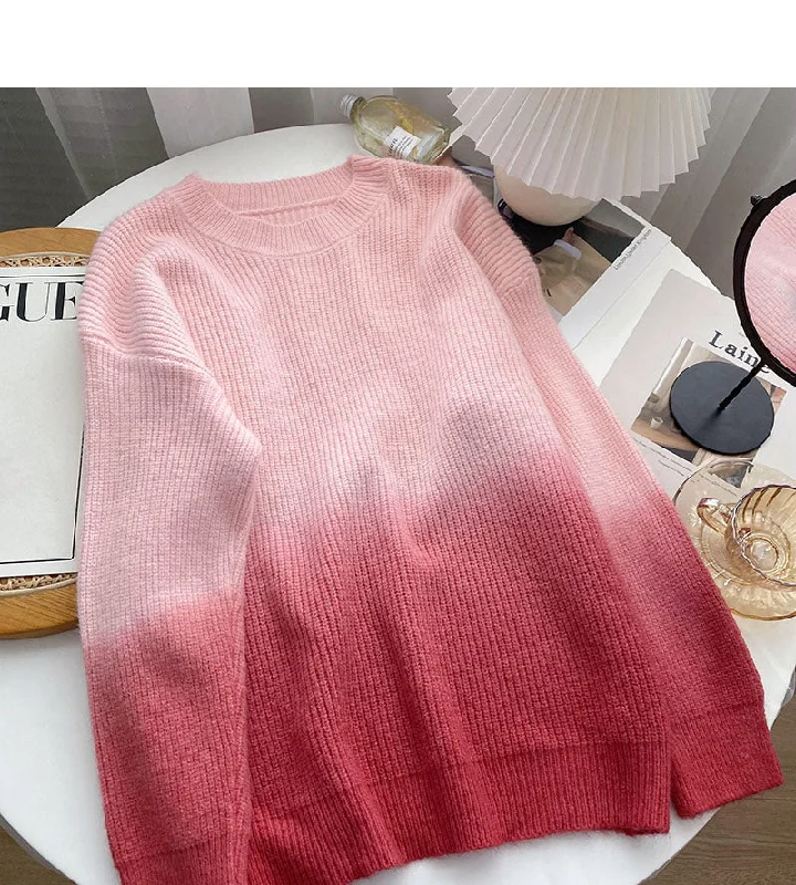 Quality Tailoring Niche design personalized gradient knitted long sleeve Pullover loose top  6035