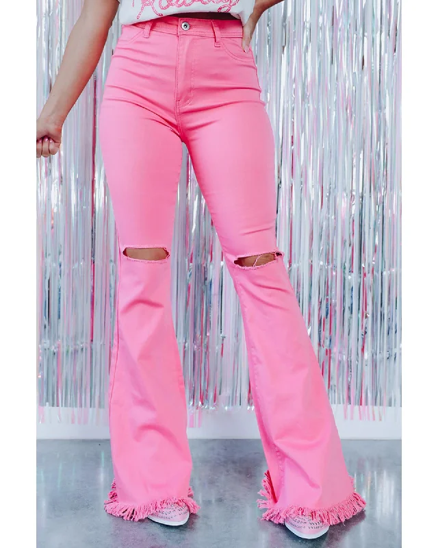 Sweet Girl Azura Exchange Vintage Flare Leg Ripped Raw Hem Jeans - 6 US