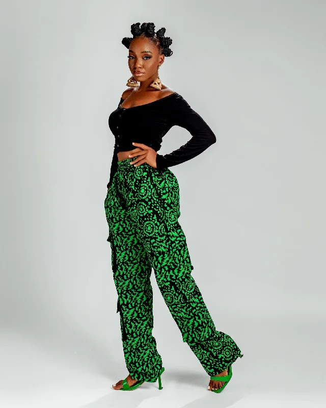 New Season Series Jayla Ankara Cargo Trouser | Green Print