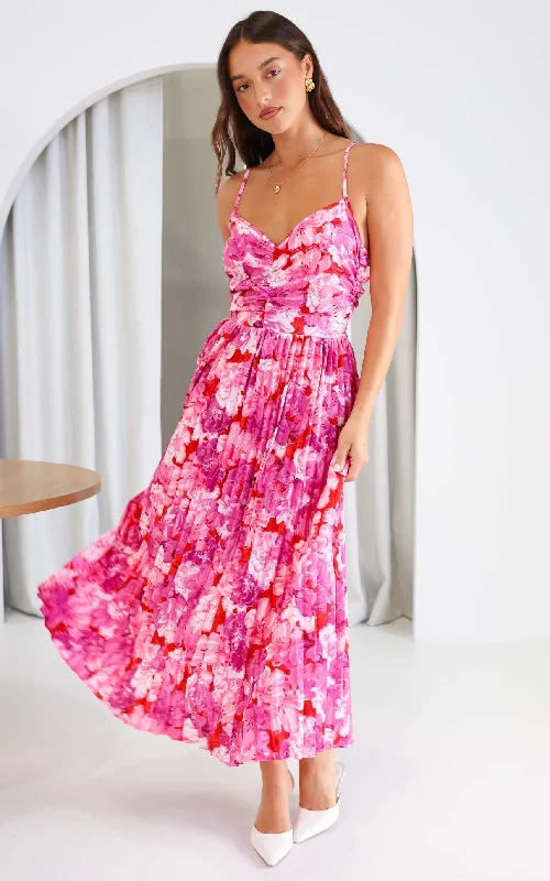 Cozy Shirts Mallory Maxi Dress - Pink Red Floral