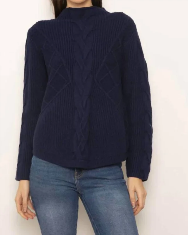 High-end Fabrics Palma Cable Turtleneck Sweater In Navy
