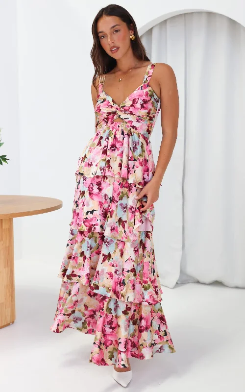 Fresh And Fashionable Cherika Maxi Dress - Pink Multi Floral