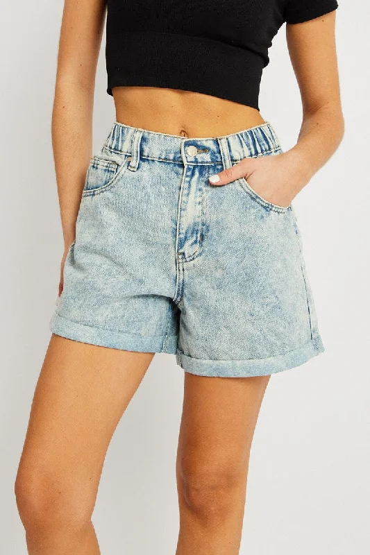 Sports Fitness Wear Denim Relaxed Short Elastic Waist