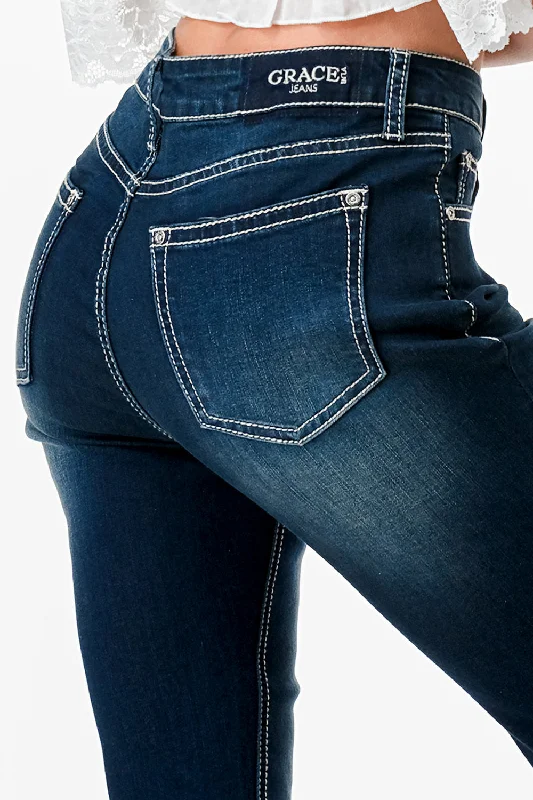 Fresh And Simple Aztec Printing Embellished High Waist Bootcut Jeans