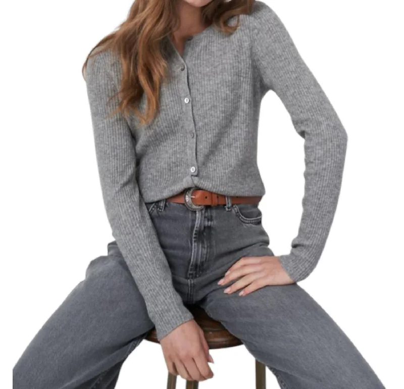Multi-functional style Cashmere Blend Rib Knit Cardigan In Dark Grey