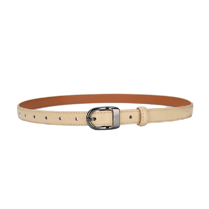 Relaxed Style Luxury Top Layer Cow Leather Belt Women's Simple Decorative Jeans Belt Versatile Fashion Thin Belt (Apricot)