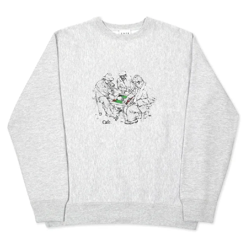 Simple And Comfortable Skateboard Cafe Backgammon Crewneck Sweatshirt - Heather Grey