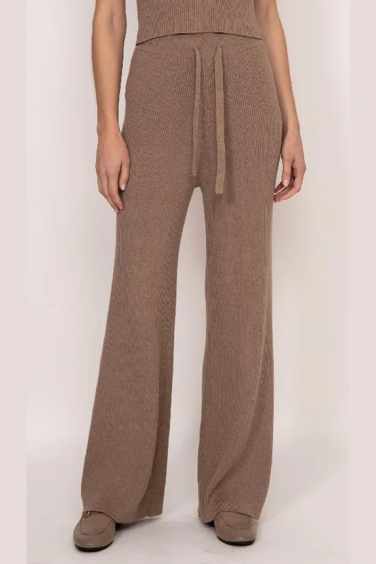 Retro Style Rumi Ribbed Cashmere Blend Wide Leg Pants In Mocha