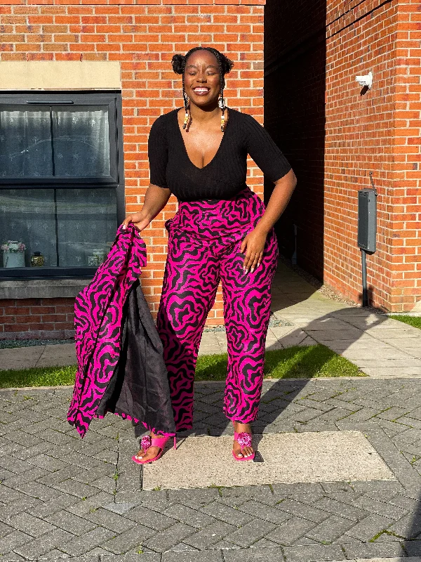 Light Comfort Genni Ankara High waisted Trouser | Pink and Black African Print
