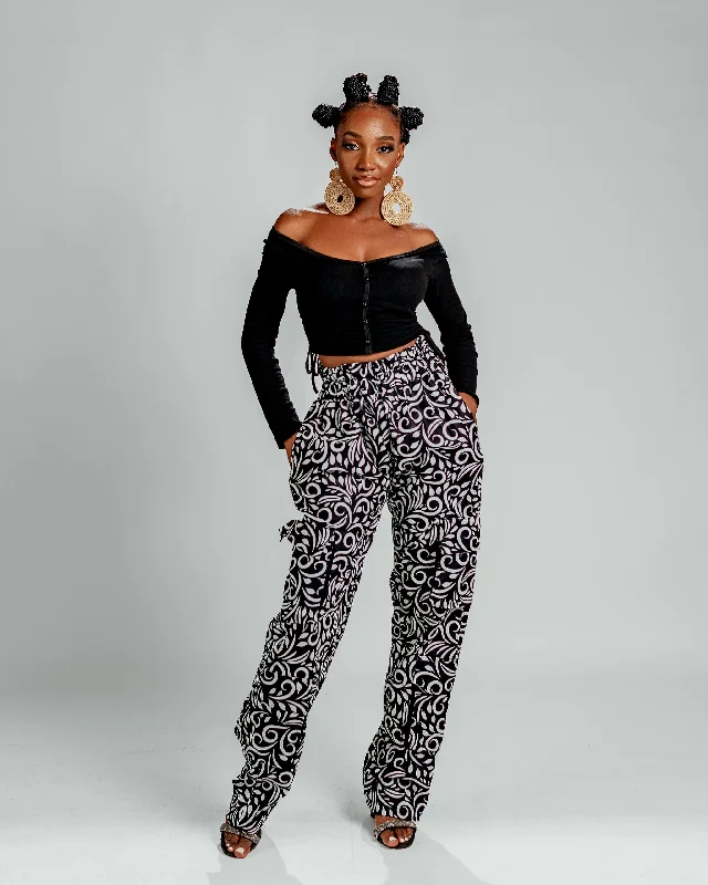 Elegant Design Jayden Ankara Cargo Trouser | Black and White Print