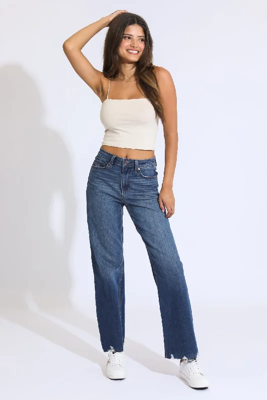 Autumn Selection SUPER HIGH RISE WIDE LEG JEANS - VINTAGE DARK BLUE/BLACK
