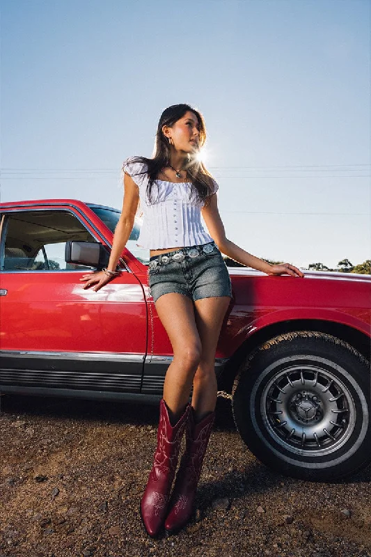 Street Charm Denim Skinny Shorts Mid Rise
