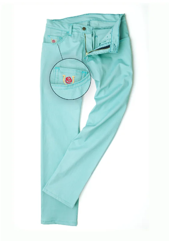 Exquisite Embroidery Kentucky Derby Turquoise Chino