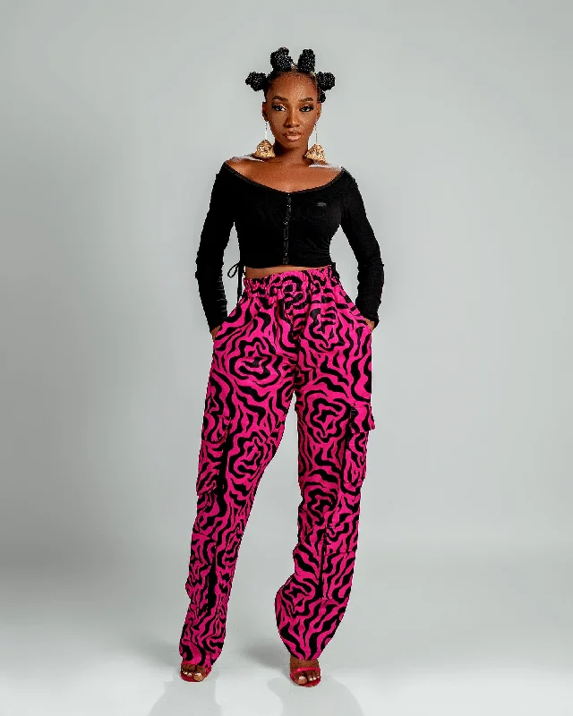 Age-reducing Style Jolene Ankara Cargo Trouser | Pink Print