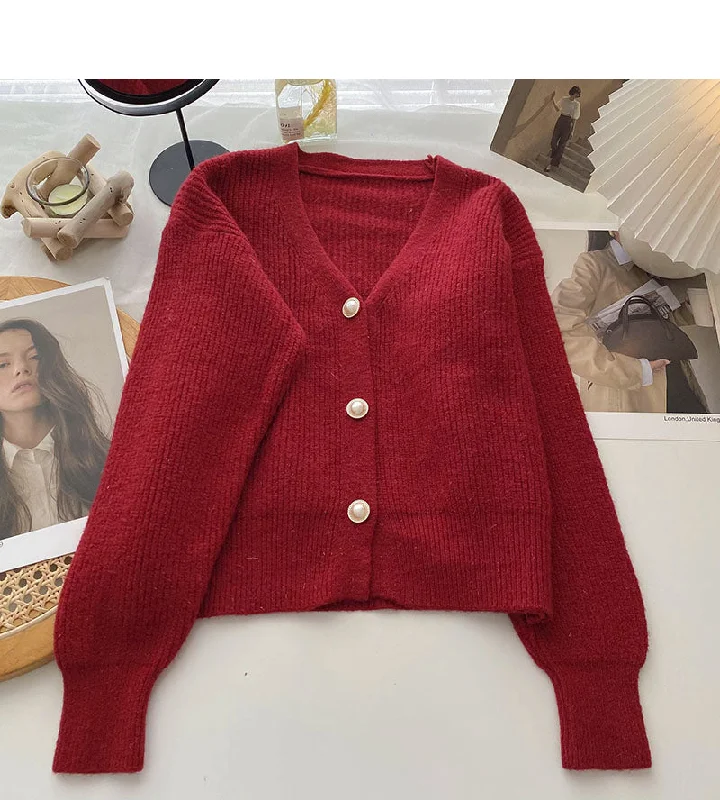 Classic Style Solid V-Neck long sleeve bright silk sweater coat  6041