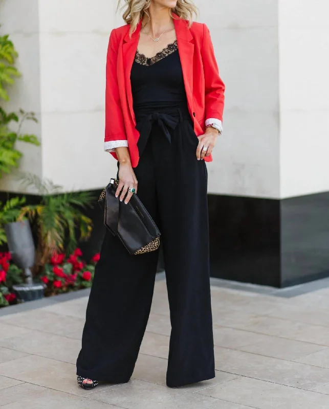 Smart Casuals Wide Stride Tie Waist Trouser In Black