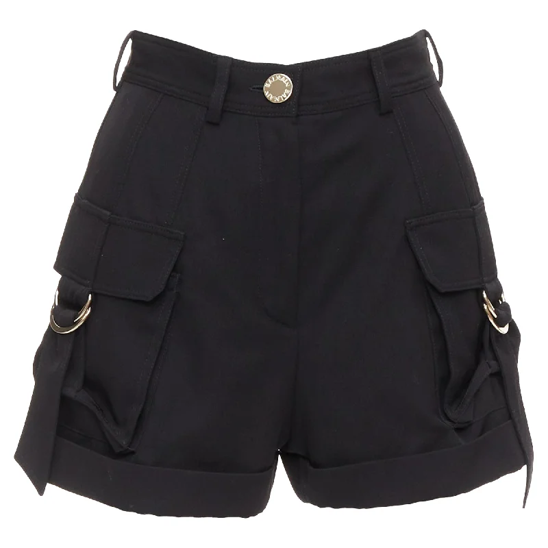 Loose Fit Balmain wool gold logo button pocketed cargo shorts