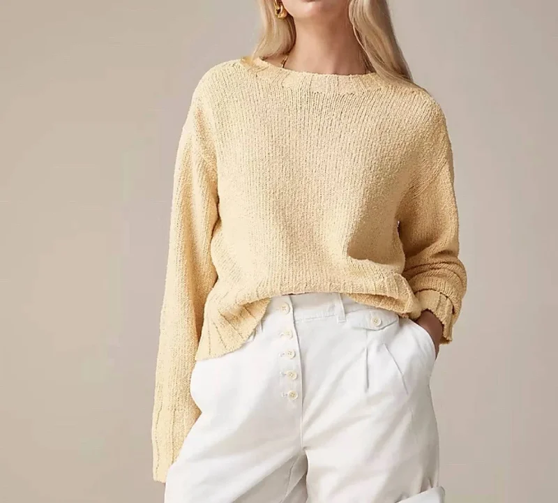 Cozy Vibes Relaxed Crewneck Beach Sweater In Buff Clay
