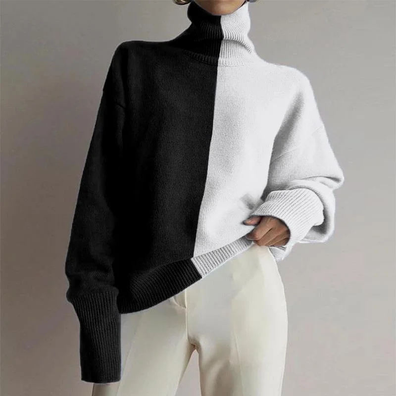 High-quality Styles Autumn and Winter 2021 New Solid Color Contrast Knitted Long Sleeved Sweater Women