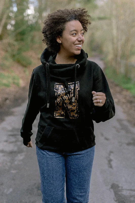 Summer Selection Black Leopard Personalised Cowl Neck Hoodie
