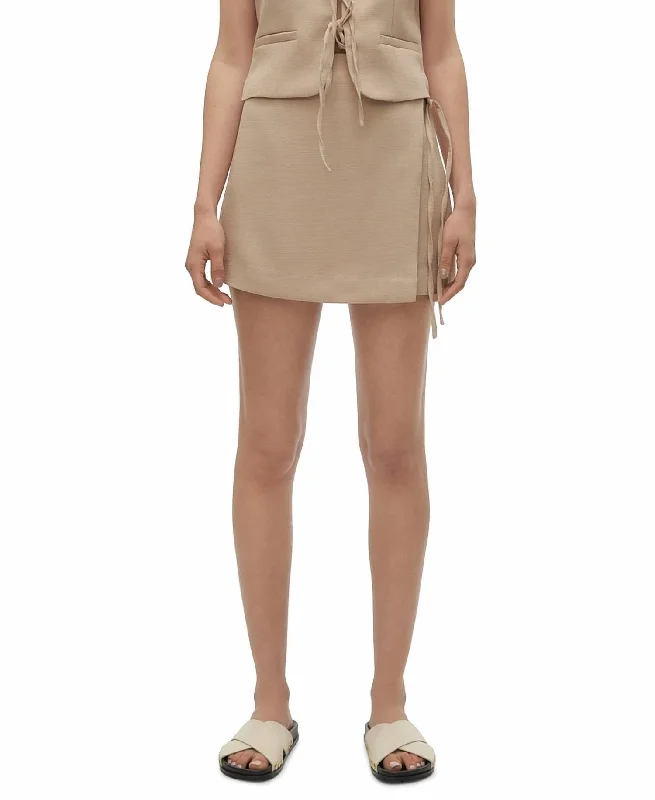 Stretch Design Rose Solid High-Waist Side-Tie Skort In Nomad