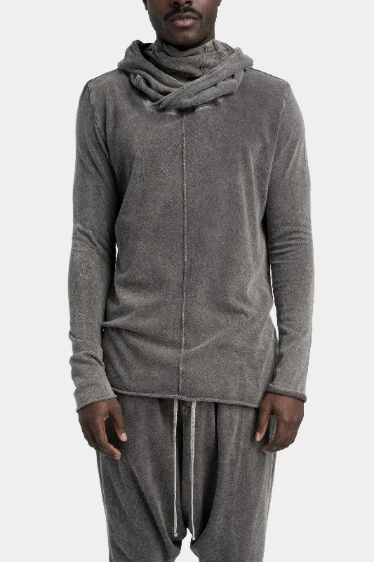 Trendy Items Asymmetrical hooded long sleeve T-Shirt, Dust Grey