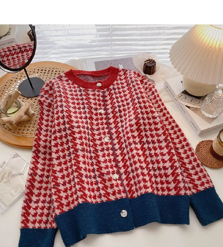 Sports Yoga Style Design contrast color thousand bird check long sleeve coat  6072