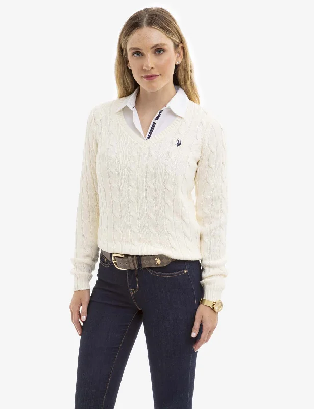 Leisure And Entertainment V-NECK CABLE PULLOVER SWEATER