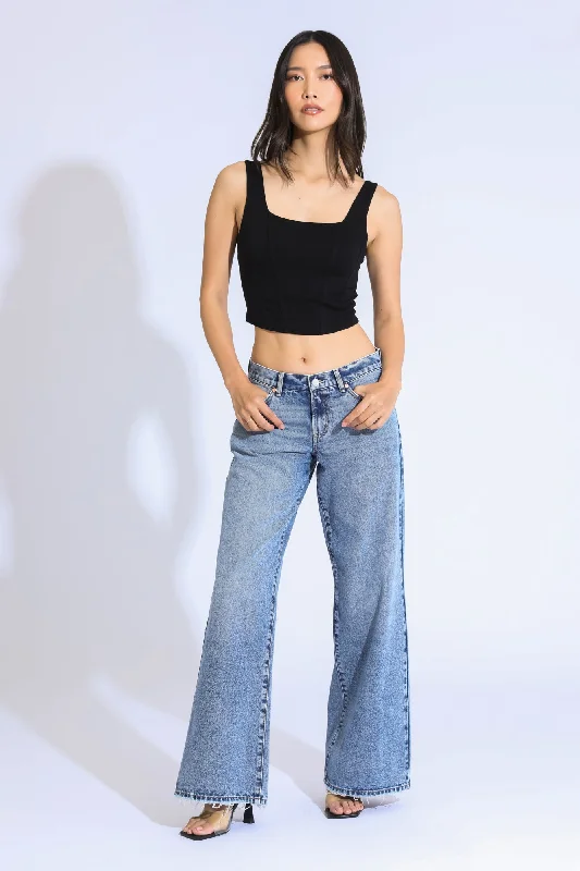 Slim Fit ASHLEY CLASSIC LOW RISE A-LINE BAGGY JEANS - BLUE/BLACK