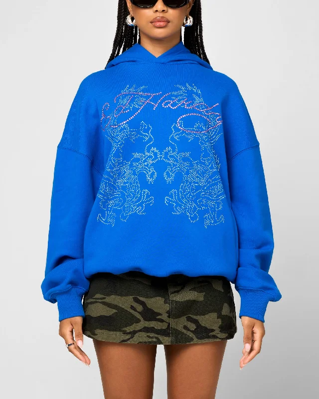 Comfortable Fashion Ed Hardy Rhinestone Dragon Hoodie Blue