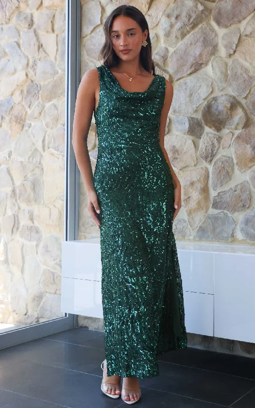 Smart Comfort Schiffer Maxi Dress - Emerald Green Sequin