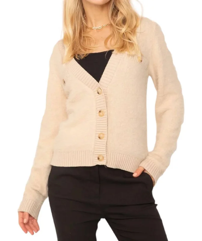 Street Charm Kaylen Eyelash Cardigan In Bone