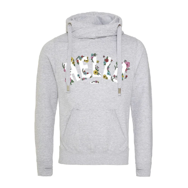 Weekend Wear Grey Floral Hello Cowl Neck Hoodie