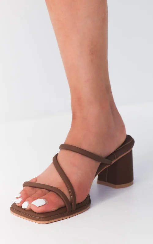 Design Perception Zella Block Mule Heels - Coffee Brown