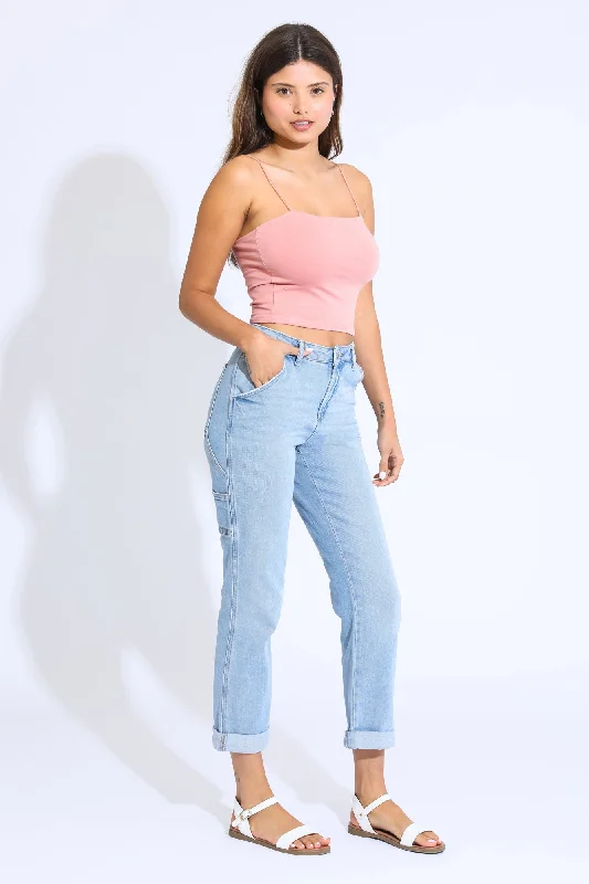 Personalized Series Easy Straight Rolled Hem Carpenter Jeans - Light Indigo