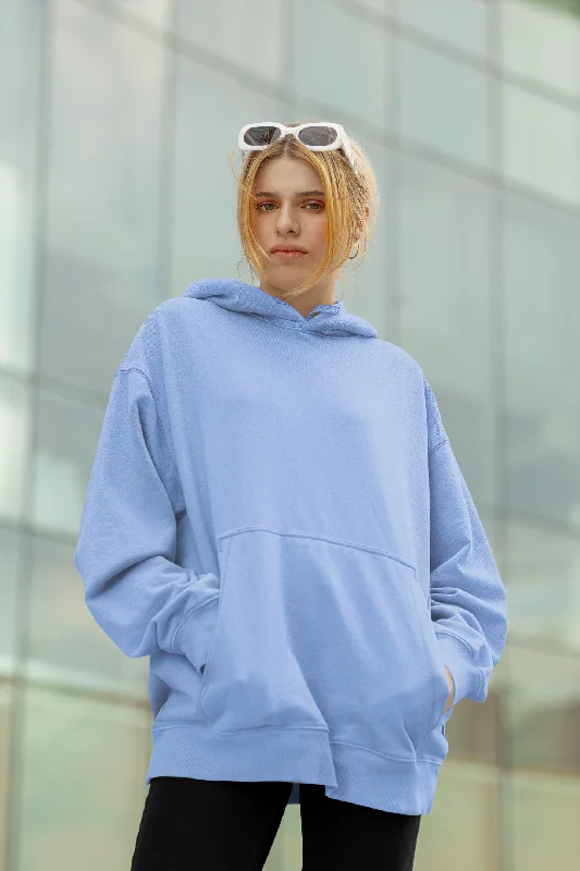 Feminine Charm Basic Snow Blue Winter Hoodies