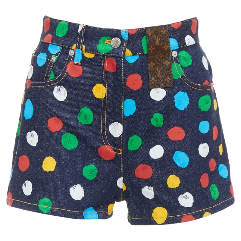 Fashionable In The Times Louis Vuitton Yayoi Kusama Painted Dots Logo Patch Denim Shorts