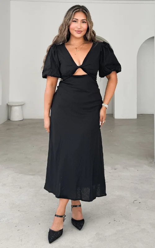 Retro Woolen Jacket Kamala Maxi Dress - Black