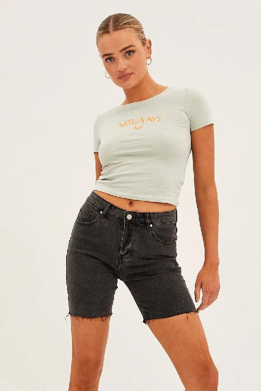 Simple Style Black Mid Rise Denim Shorts