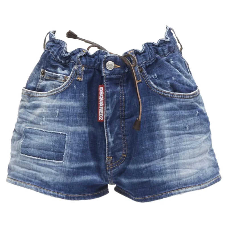 Denim Design Dsquared2 logo tag drawstring paperbag bloomer denim shorts hot